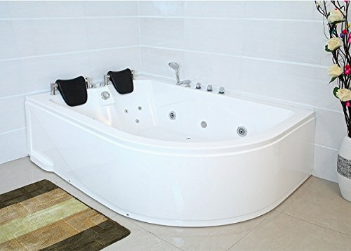 XXL Luxus Whirlpool Badewanne Bali LINKS mit 14 Massage Düsen + Armaturen Wanne mit Kopfstützen Hot Tub Spa indoor / innen für 2 Personen für linke Eckmontage