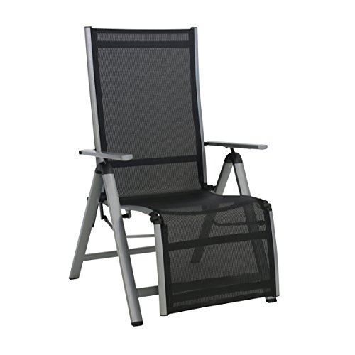 greemotion Relaxsessel Monza Comfort silber/schwarz, für den Innen- und Außenbereich, Stuhl mit 7- fach verstellbarer Rückenlehne, schmutzunempfindlich und pflegeleicht, Sitzmaße: ca. 55 x 42 x 44 cm