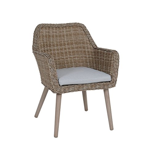 greemotion Sessel Mallorca braun, inkl. Auflage in Grau, robuster Polyrattan-Sessel, Gartenstuhl mit hochwertigem Aluminumgestell, Halbrundgeflecht aus Polyethylen, witterungsbeständig