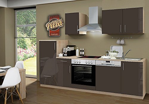 idealShopping Küchenblock mit Geschirrspüler und Ceranfeld Premium 270 cm in lava glänzend