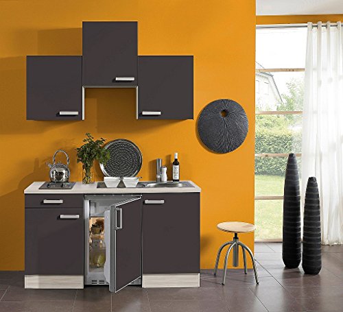 idealShopping Singelküche mit Elektrogeräten Faro in anthrazit 150 cm breit