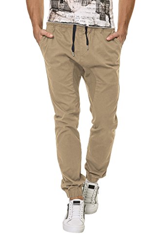 Hachiro Herren Jogger Chinos Chinohose Baggy Style (W30, Beige)