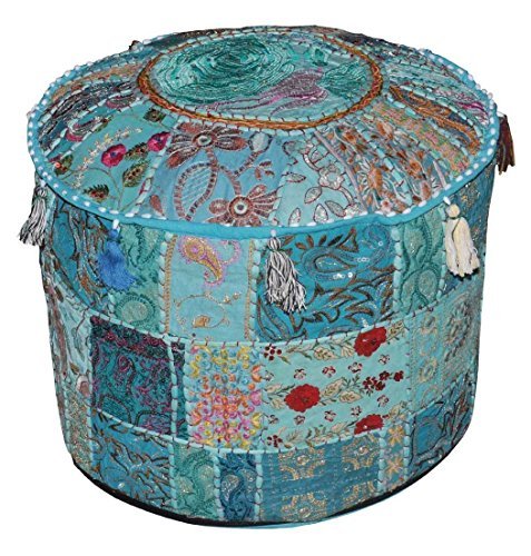 Indian Pouf Hocker Jahrgang Patchwork verschönert mit Patchwork-Wohnzimmer osmanischen Cover, 46 x 33 cm