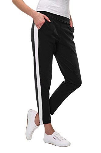 Hachiro Damen Freizeithose Jogginghose Sportswear Style (XL, Black/White Stripe)