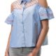 Hachiro Damen Kurzarmbluse Cold Shoulder Bluse (S, Light Blue)