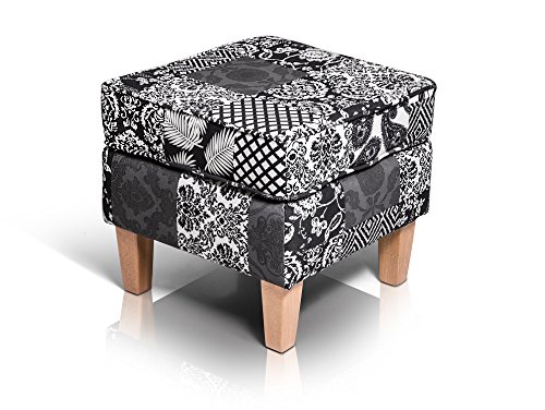 moebel-eins WILLY Hocker Sitzhocker Polsterhocker Fußhocker Fußablage Patchwork schwarz