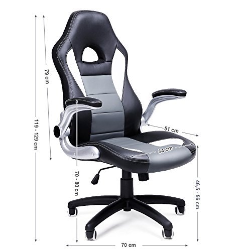 SONGMICS OBG28G Racing Stuhl, ergonomischer Bürostuhl, schwarz, grau und weiß