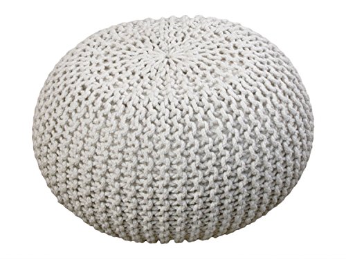 casamia Strickhocker Pouf Sitzpouf Sitzpuff Grobstrick-Optik Ø 55 cm extrahoch Höhe 37cm Farbe leinenweiß