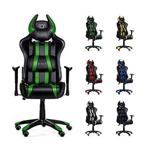 Diablo X-One Horn Gaming Stuhl Bürostuhl in Racing Optik, Kunstlederbezug, mit regulierbaren Armlehenen, Horn-Kissen, Farbwahl (grün/schwarz)