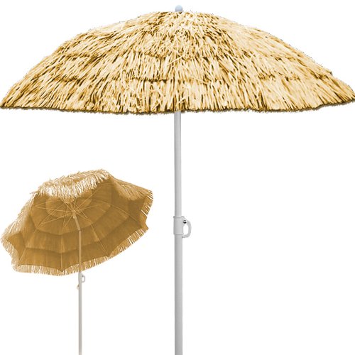 Deuba® Sonnenschirm Hawaii • Ø 160 cm • Neigefunktion • Höhenverstellbar • stabile Verstrebungen • Natur - Gartenschirm Terrassenschirm Balkonschirm Rund Marktschirm Strandschirm