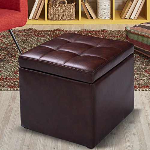 COSTWAY Sitzhocker mit Stauraum Sitzwürfel Sitzbox Sitzbank Aufbewahrungsbox Ottomane Polsterhocker Farbwahl PU-Leder 40x40x40cm (Braun)