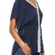 Hachiro Damen Bluse Tunika Kaftan Blusenshirt Shirt (M, Navy)