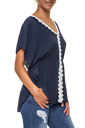 Hachiro Damen Bluse Tunika Kaftan Blusenshirt Shirt (M, Navy)