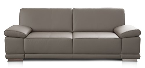 CAVADORE 3-Sitzer Sofa Corianne in Kunstleder/Leder-Couch in hochwertigem Kunstleder und modernem Design/Mit Armteilfunktion/Größe: 217 x 80 x 99 (BxHxT)/Bezug in Kunstleder grau