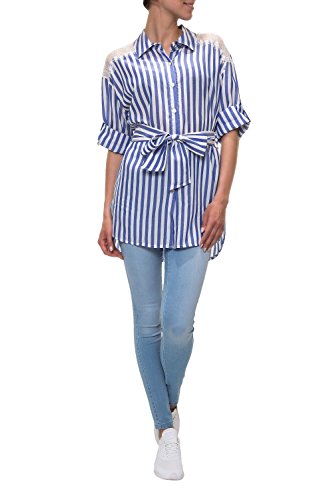 Hachiro Damen Langarmbluse Hemdbluse Longshirt Longtop (M, Light Blue)