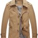 Mochoose Herren Trench Baumwolljacke Klassische Reverse Kragen Knopf Mantel Jacke Langarm(Dunkles khaki,XS)