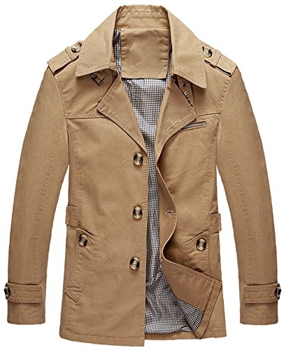 Mochoose Herren Trench Baumwolljacke Klassische Reverse Kragen Knopf Mantel Jacke Langarm(Dunkles khaki,XS)