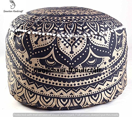 indischen Mandala Tapisserie Bohemian Pouf osmanischen handgefertigt Pouf,, Pouf Boden Kissenbezug aus Baumwolle Wohnzimmer Decor Boho dekorativ runden Fuß Hocker (nur Bezug)