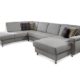 Eckcouch "Winstono" / Federkern Sofa mit Bettfunktion und verstellbarer Rückenlehne / Longchair rechts / Microfaser / Hellgrau / 317 x 220 x 88 (L x B x H)