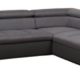 Cavadore 995 Polsterecke Vaduzo, 3-er Bett Ottomane mit Bettkasten, 270 x 64-89 x 226 cm, Inari-grau/schwarz