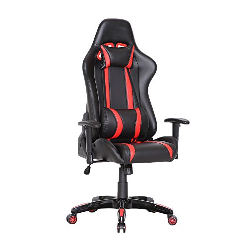 Racing Bürostuhl Chefsessel Gaming-Stuhl Schreibtischstuhl mit Armlehnen - Leder-Optik - Farbwahl (rot)