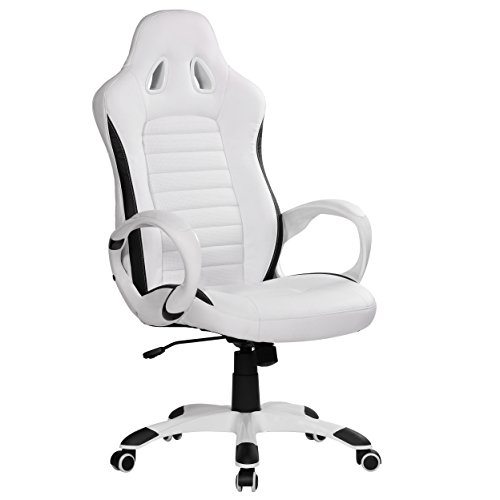 Amstyle Bürostuhl Racer Gaming Chefsessel mit Armlehne gepolstert Racer Sport-Sitz Drehstuhl Kopfstütze Race Schreibtischstuhl Gamer Design Modern Drehsessel Racing weiß