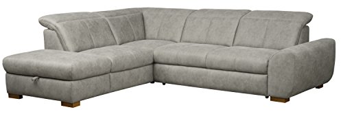 CAVADORE Ecksofa Bules mit Ottomane links/Großes Sofa im modernen Design/274 x 81 x 232 cm (BxHxT)/Kunstleder hellgrau