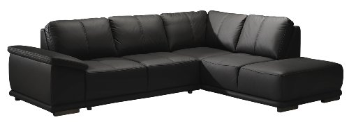 CAVADORE Ecksofa Calypse mit Bett/Schlafsofa mit Ottomane rechts/Modernes Design/273 x 83 x 214 (BxHxT)/Lederoptik schwarz