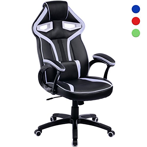 Gaming Stuhl im Racer Stil mit Kopfstütze, Racing Bürostuhl, verstellbarem Lendenkissen und Neigungsmechanismus, Gamer Sessel für Heimbüro, Computer, Arbeit oder Spielekonsole, höhenverstellbarer PC Drehstuhl