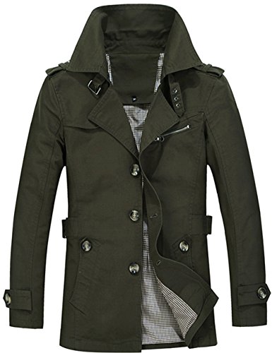 Menschwear Herren Jungen Übergangsjacke Langarm Trenchcoat Mantel Kurzmantel Einreihig Jacke (M,Grün)