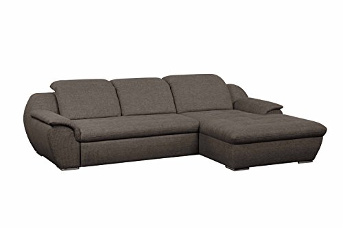 Cavadore Ecksofa Claanc mit großem Longchair und Bettfunktion / Braunes Eck-Sofa mit ausziehbarem Bett und großer Liegefläche / Praktische Kopfteilverstellung / 277x77x177 cm (BxHxT) / Braun