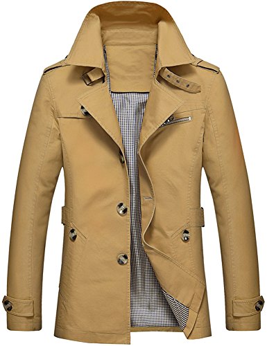 Mochoose Herren Trench Baumwolle Jacke Klassisch Kragen Revers Mantel Windbreaker Taste Langarm Oberbekleidung Retro(Dunkles khaki,XS)