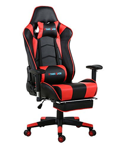 Top Gamer Gaming Stuhl PC Racing Gaming Sessel Bürostuhl Schreibtischstuhl mit Gepolsterte Fußstütze(Ror/Schwarz)