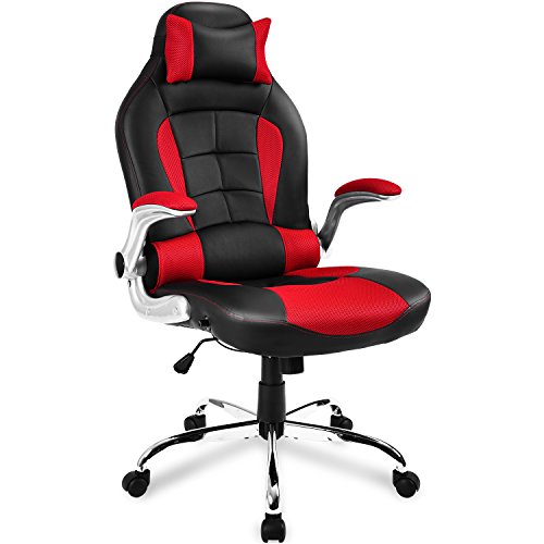 Merax Racing Stuhl Gaming Stuhl Sportsitz Bürostuhl Chefsessel Ergonomische Liege Design PU Kunstleder Rücklehne Armlehnen einstellbar, schwarz/rot