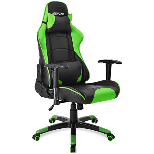 Merax Gaming Stuhl Racing Stuhl Schreibtischstuhl mit Kunstlederbezug/verstellbare Armlehnen& Rückenlehne/Vier Farbauswahl (Schwarz - Grün)
