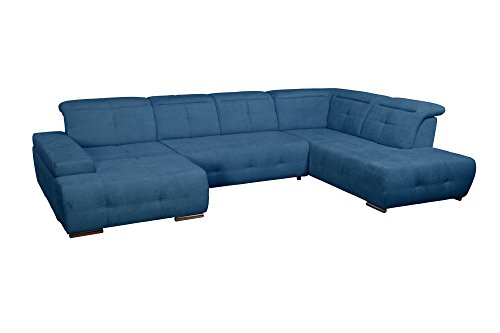 Cavadore Wohnlandschaft Mistrel / Sofa U-Form  mit Kopfteilfunktion / XXL Sofalandschaft mit Longchair links / Mit Bettfunktion und großer Liegefläche (125 x 270)  / Maße: 343 x 77-93 x 228 (B x H x T) / Farbe: Blau