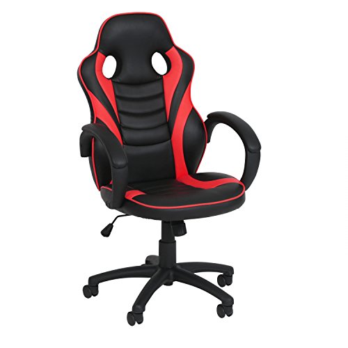 Ribelli Bürostuhl im Racing Style - Gaming-Stuhl stufenlos höhenverstellbar ca. 60,5 x 107-117 x 56 cm in Lederoptik - mit Rollen - versch. Farben (Rot)