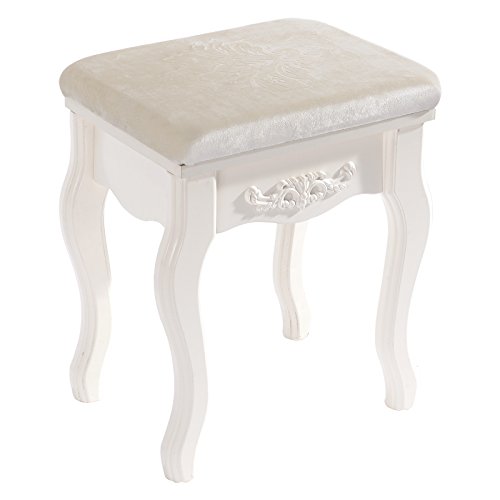 WOLTU MB6019 Schminkhocker, Sitzhocker, Weiß lackiert Hocker Landhaus Hocker, Polsterhocker, MDF Holz, für Schminktisch, Barock