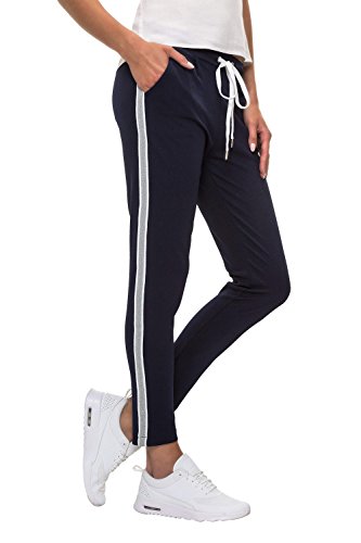 Hachiro Damen Freizeithose Jogginghose Hose Sportswear Style (XL, Blue/Grey)