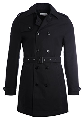 Pier One Trenchcoat für Herren in Schwarz - Kurzer Zweireiher Mantel, XL