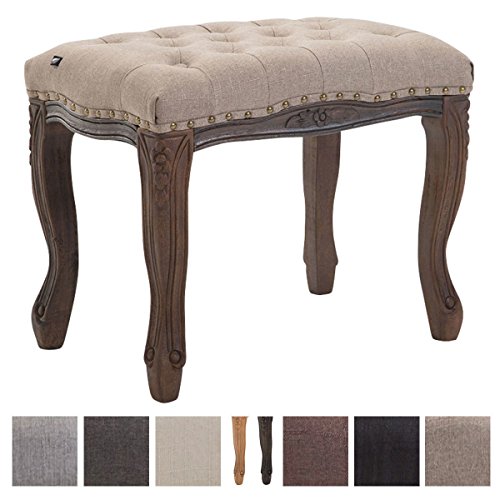 CLP Sitzhocker NEFERTITI mit Stoffbezug, Schminkhocker, Polsterhocker mit Holzgestell, Hocker in Chesterfield Design Taupe, Gestellfarbe: Antik