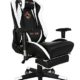 Ficmax Groß Hohe Rückenlehne Ergonomisch Sportsitz Gaming Stuhl Chefsessel mit Massage Lendenwirbelstütze und Verstellbar Fußstütze - weiß / schwarz