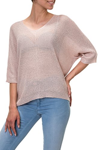 Hachiro Damen Strickpullover Pullover V-Neck Oversize (L / XL, Pink)