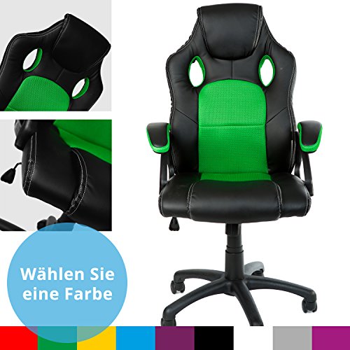 Panorama24 Racing Bürostuhl Gaming Chair Gamer Stuhl, Farbe Grün, in 9 Varianten Drehstuhl Schreibtischstuhl Wippmechanik Chefsessel Sportsitz mit gepolsterten Armlehnen
