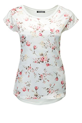 Hachiro Damen T-Shirt Blusenshirt Bluse Shirt (L, Offwhite)