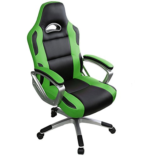 Gaming Stuhl, IWMH Hoch Rücken Ergonomischer PU Leder Bürostuhl Racing Sportsitz Gaming Drehstuhl Computer-Schreibtisch Sportsitz Gaming schreibtischstuhl High Back Büro Chefsessel Kunstleder (gruen)