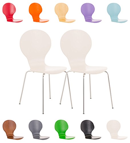 CLP 2x Stapelstuhl DIEGO ergonomisch geformter Konferenzstuhl mit Holzsitz und stabilem Metallgestell | 2x Platzsparender Stuhl mit pflegeleichter Sitzfläche | In verschiedenen Farben erhältlich Weiß