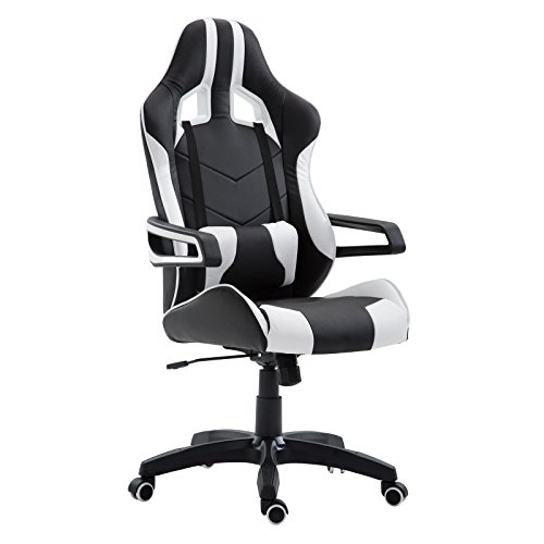 CARO-Möbel Gaming Drehstuhl PLAY Lederimitat in schwarz/weiß Bürostuh Schreibtischstuhl Chefsessel Racer, höhenverstellbar Wippmechanik