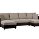 Schlafcouch mit Bettkasten / Recamiere rechts oder links montierbar / Wohnlandschaft mit Strukturstoff und Kunstleder / Ecksofa in Cappuccino / 309 x 163 x 69 cm (B x T x H)