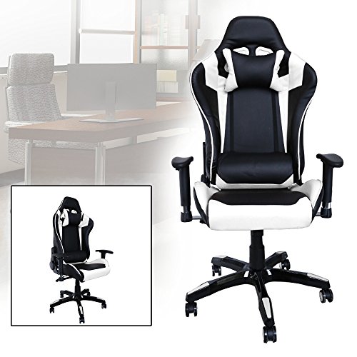 HG® Bürodrehstuhl Gaming Stuhl Premium Komfort gepolsterte Armlehnen Racing Stuhl Belastbarkeit 200 kg Höhenverstellbar Schwarz/weiß
